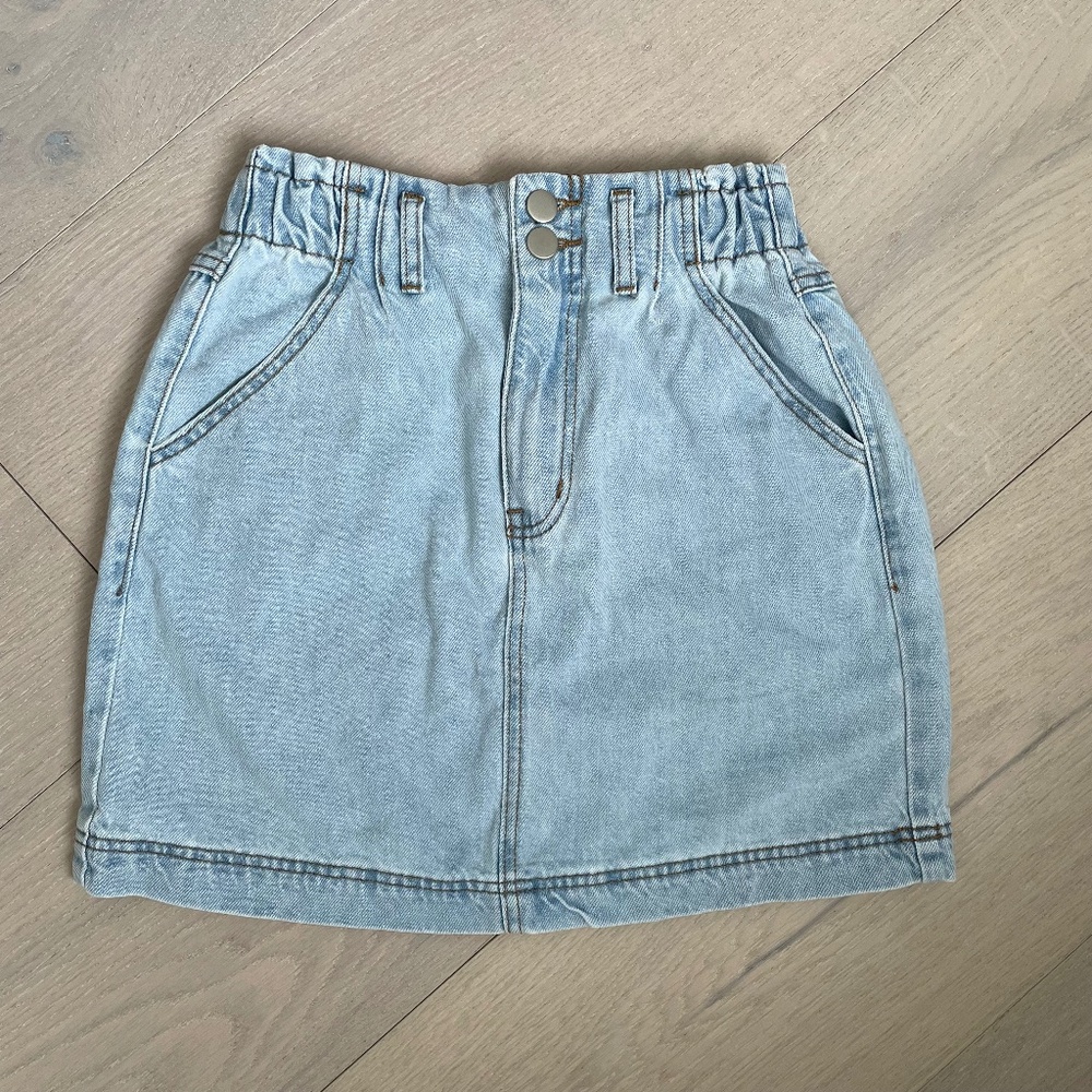 Altar'd State Denim Mini Skirt, Small, 16" Long with Elastic Waist